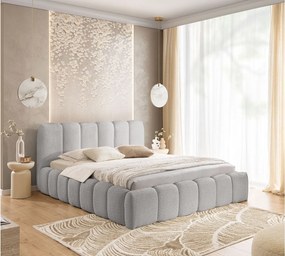 FURNISTAR Łóżko tapicerowane MIA z pojemnikiem 16x200|Bubble|Dwuosobowe|Stelaż listwowy|Wygląd łóżka boxspring|bez materaca-Szary