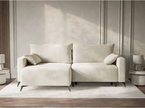 Kremowy rozkładany/ze schowkiem narożnik z tkaniny szenilowej (lewostronny/z szezlongiem) Leon – Maison de Rêve