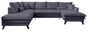 Antracytowa rozkładana sofa w kształcie litery "U" Miuform Charming Charlie, lewostronna