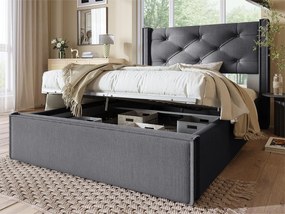 Łóżko z pojemnikiem, wyściełane bawełną, 90x200 cm, w zestawie stelaż z listew, ciemnoszare