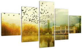 Obraz namalowanego krajobrazu z rezydencją (125x70 cm)