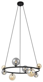 Lampa wisząca czarna z dymionym i bursztynowym szkłem okrągła 8-punktowa - Monaco Nowoczesny Oswietlenie wewnetrzne