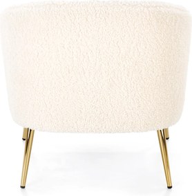 Fotel Grifon tapicerowany tkaniną typu baranek na złotych nóżkach