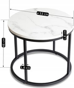 Stolik Kawowy CONNY 53 cm Biały Marmur/Czarny Nowoczesny Glamour