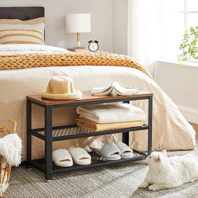 Vasagle Ławka do przedpokoju z miejscem na buty INDY, 73x30x45cm, brązowa/czarna