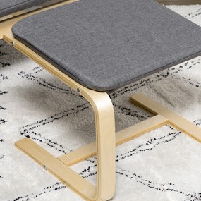 HOMCOM Fotel Relaksacyjny z Podnóżkiem Szary Lniany Pokrycie Drewniana Rama Wygodne Siedzisko z Podłokietnikami | Aosom PL