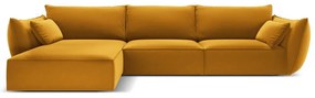 Musztardowy aksamitny narożnik (lewostronny/z szezlongiem) Vanda – Mazzini Sofas