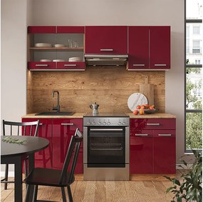 Aneks kuchenny czerwony wysoki połysk/złoty dąb 200x46x81.6 r-line