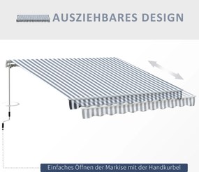 Outsunny markiza markiza przegubowa korbka ręczna balkon 2,95 x 2,45 m aluminiowy szary biały