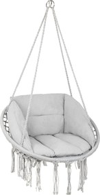 Szary wiszący fotel KOLUMBIA z poduszkami i szarym stojakiem