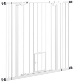 PawHut Bramka dla psów, podwójne ryglowanie, samoczynnie zamykane drzwi, 104 cm wysokości, stal, biały
