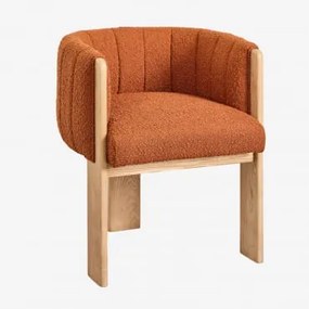 Fotel Z Drewna Jesionowego I Tkaniny Bouclé Leo Boucle Dachówka Red Roof - Sklum