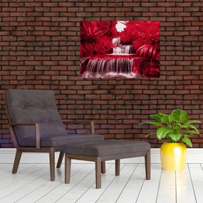 Obraz na szkle - Indonezyjskie wodospady w kolorze czerwonym (70x50 cm)