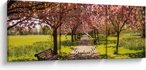 Obraz - sad czereśniowy (z zegarem) (90x30 cm)