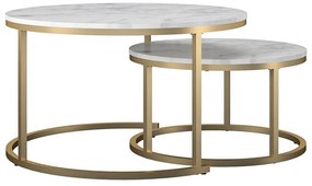 Okrągłe stoliki w biało-złotym kolorze w dekorze marmuru zestaw 2 szt. ø 79 cm Amelia – CosmoLiving by Cosmopolitan