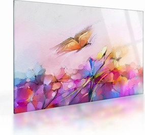 Obraz na szkle - Motyl nad kwiatem, abstrakcja (70x50 cm)
