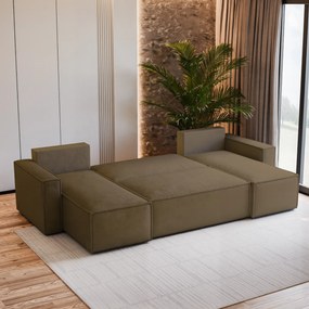 Masseno Narożnik PESANO z funkcją spania i pojemnikiem na pościel Narozniki U, Rozkładana sofa - Beżowy, MONOLITH 09