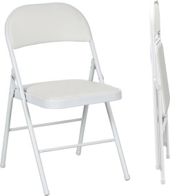 HOMCOM Zestaw 2 krzeseł składanych, Przenośne krzesła biurowe, Metalowe nogi, Fotel składany do biura, recepcji, poczekalni, Skaj, Biały