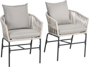 Outsunny Zestaw 2 Krzeseł Ogrodowych z Poduszkami Styl Boho Szare Metalowe Ramy Meble Ogrodowe Tarasowe 57x60x71cm | Aosom PL