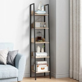 Industrialny wysoki regał stojący jasny brąz 5 półek drabinka na książki