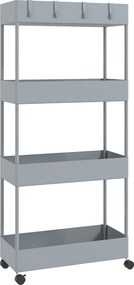 Wózek kuchenny HOMCOM z 4 półkami, 4 elastycznymi hakami, na kółkach, 40 x 19 x 90 cm, wózek do wnęki, szary