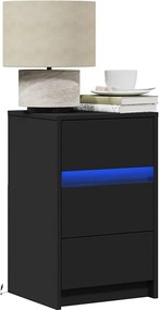 Czarny stolik nocny z szufladą i oświetleniem LED dla spersonalizowanego nastroju