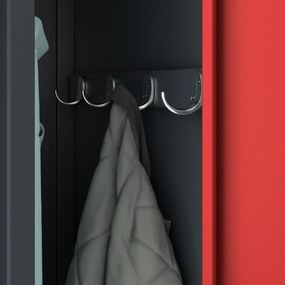 Szafka ubraniowa BHP antracytowo-czerwona: czterokomorowa KACPER, 800 x 1800 x 500 mm