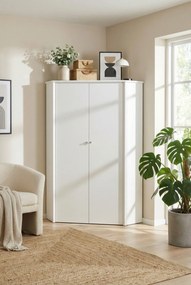 Biała szafa narożna z drążkiem i półkami E3-F44