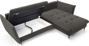 Narożnik GLAM Prawostronny z funkcją spania, zestaw z poduszkami wolnostojący tkanina RIVIERA 95 Ciemny szary DOMO HOME