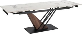 Zestaw Stół Rozkładany Ceramiczny REX 2 180-240 cm Biały Marmur/Orzech i 4 Krzesła Tapicerowane GRENADA Kremowe