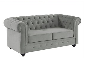 Kanapa 2-osobowa CHESTERFIELD – welur w kolorze jasnoszarym