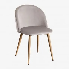 Zestaw 4 Tapicerowanych Krzeseł Jadalnianych Z Aksamitu Kana Gris Topo & Natural Wood - Sklum