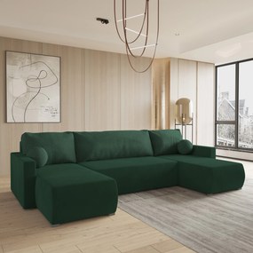 Masseno Narożnik TESSUN z funkcją spania i pojemnikiem na pościel Narozniki U, Rozkładana sofa - Butelkowa zieleń