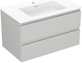 Mexen Rivel szafka łazienkowa 80 cm z umywalką Otis, 2 szuflady, ryflowana , szara mat/biała mat - 91A20-08047-2-BFF62-W18M01