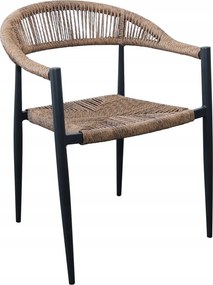 Krzesło Ogrodowe Czarne 56x60x78 cm Plecione Brązowe Sznurki Nowoczesne