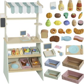 AIYAPLAY Stoisko supermarketowe dla dzieci, kasa do zabawy, 34 akcesoria, MDF, zielony