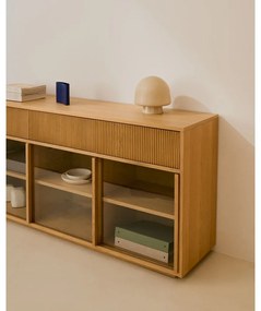 Witryna w dekorze dębu z drzwiami przesuwnymi w naturalnym kolorze 200x80x40 cm Helvine – Kave Home