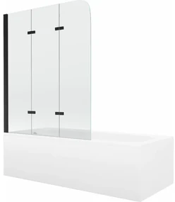Mexen Vega wanna prostokątna 160 x 70 cm z obudową i parawanem 3-skrzydłowym 120 cm, transparent, czarny - 550116070X9012037000