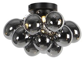 Designerska lampa sufitowa czarna z przydymionym szkłem 3-światła - UvasDesignerski Oswietlenie wewnetrzne