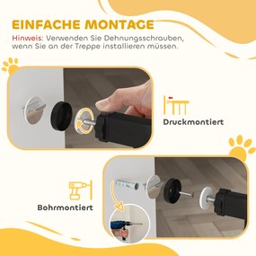 PawHut Bramka dla psów, montaż na zacisk, regulowana długość, stal/ABS, 75-95 x 76 cm, czarna