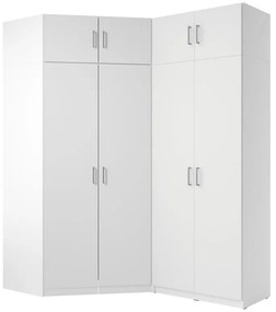 Szafa narożna 4-drzwiowa - szer. 209 cm - Biały + Nadstawka - BELOMY