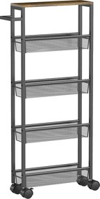 HOMCOM Wózek kuchenny serwisowy 5 poziomów, wózek regał kuchenny z blatem, kółka, uchwyt 47 x 13 x 96,5 cm, Czarny