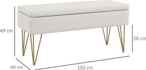 HOMCOM Ławka do Sypialni z Miejscem do Przechowywania, Gruba Wyściółka, Oddychająca Tkanina, Metalowe Nogi, 100x40x49 cm, Kremowa