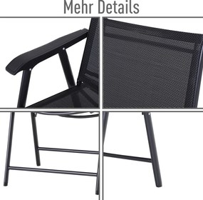 Outsunny krzesło składane z podłokietnikami zestaw 2-cz. krzesło kempingowe krzesło wędkarskie metalowe kolor czarny