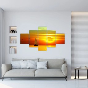 Obraz zachodu słońca z jachtem (125x70 cm)