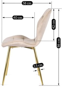 Krzesło Tapicerowane do Jadalni LUCKY Kremowe Welurowe Nowoczesne Glamour