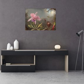 Obraz - Martin Johnson Heade, Cattleya Orchid and Three Hummingbirds, reprodukcje (70x50 cm)