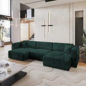 Masseno Narożnik SARMO z funkcją spania i pojemnikiem na pościel Narozniki U, Rozkładana sofa - Butelkowa zieleń, TILIA 39