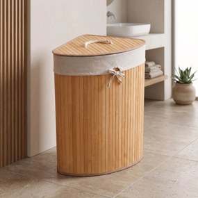 Narożny kosz na pranie ARCO, bambus, 60 l
