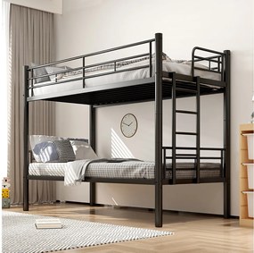 Łóżko piętrowe 90x200 cm - z barierkami i schodkami - czarny metal